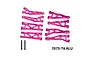 GPM pink aluminium complete suspension arm set with pins and GPM Racing branding against a white background.