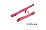 GPM aluminium front and rear chassis brace set in red with mounting hardware and branding text.