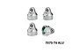 Four silver aluminium RC shock caps shown from different angles with internal threading and branding visible.