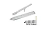 GPM silver aluminium rear chassis brace and skid plate set with mounting hardware and a drill bit on a white background.