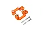 Two orange anodized aluminium C-hubs with steel screws displayed against a plain white background.