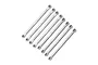 GPM aluminium upper and lower link bar set in silver consisting of eight pieces with pre-installed rod ends against a white background.