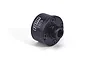 GPM Racing black anodized aluminum differential case with laser-etched branding and screws against a white background.