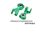 Two green anodized aluminium steering hubs with pre-installed bearings against a white background.