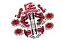 A complete set of red anodized aluminium RC upgrade parts including suspension arms, knuckles, linkages, wheel hexes, and screws on a white background.