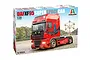 Packaging box for Italeri 1/24 DAF XF 95 Super Space Cab semi truck model kit featuring a red truck image.