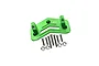 GPM aluminium servo mount in green with included metal screws and washers on a plain white background.