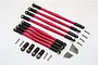 GPM aluminium turnbuckle set in red with black rod ends and mounting hardware on a white background