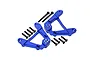 GPM aluminium blue rear shock towers with included mounting hardware on a white background.