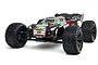 ARRMA Kraton 1/8 scale brushless RC truggy in black and green livery, viewed from a front three-quarter angle against a white background.