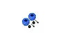 GPM aluminium blue 9mm wheel hex adaptors with pins and lock nuts displayed on a white background.