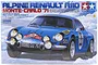 Tamiya 1/24 scale Alpine Renault A110 Monte-Carlo '71 plastic model kit box art showing a blue rally car in snow.