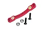 GPM red aluminium steering linkage with brass inserts, countersunk washers, and screws on a white background.
