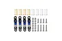 GPM Aluminium 26mm Adjustable Shocks set in blue and black with extra springs, ball ends, and mounting screws.