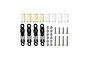 GPM aluminium adjustable shocks set of 4 in black with extra springs, ball ends, and mounting hardware.
