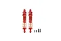 Two red aluminium 102mm RC shock absorbers with orange springs and mounting screws on a white background.
