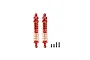 Two red aluminium adjustable rear RC shock absorbers with orange springs and matching mounting hardware on a white background.
