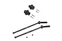 GPM black steel CVD driveshafts, wheel hex extensions, pins, and grub screws on a white background.
