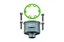 GPM grey aluminium differential case set with green seal and four screws laid out on a white background.