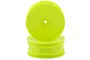 Two bright yellow RC buggy front dish rims stacked against a clean white background.