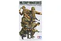 Tamiya 1/35 scale German Front-Line Infantrymen plastic model kit box art showing five soldiers in camouflage uniforms.