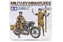 Tamiya 1/35 scale British BSA M20 motorcycle and military police plastic model kit box art.