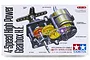 Tamiya 4-Speed High Power Gearbox H.E. model kit packaging showing the assembled gearbox with motor, gears, and output shaft.