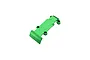 GPM aluminium rear skid plate in green for 1/16 scale RC models, studio product shot on white background.