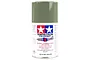A 100ml can of Tamiya AS-14 Olive Green (USAF) spray paint for aircraft models, featuring the Tamiya logo and safety warnings on a white background.