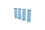 Set of four blue RC shock springs arranged vertically against a plain white background.