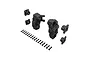 Arrma composite front steering blocks and hardware components laid out on a plain white background.