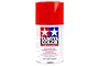 A 100ml can of Tamiya TS-86 Pure Red lacquer spray paint for plastic models, featuring the Tamiya logo and safety warnings on a white background.