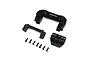Axial front bumper mount set for RC crawler including plastic mount pieces and steel screws on white background.