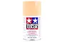 A 100ml can of Tamiya TS-77 Flat Flesh lacquer spray paint for plastic models, featuring the Tamiya logo and safety warnings on a white background.