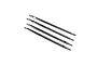 Four shiny silver metal suspension links with threaded ends arranged diagonally on a clean white background.
