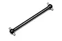 A black metal dogbone style RC driveshaft with silver cross pins at both ends, isolated on a white background.
