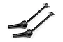 Two black metal center universal CVD drive shafts for HPI Savage XS RC cars, shown on a white background.