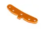 An orange anodized aluminium rear lower suspension arm pin brace for an HPI Bullet RC car, shown on a white background.