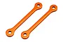 Two orange anodized aluminium upper arm braces for HPI Savage RC cars, shown side-by-side on a white background.