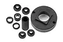 HPI Savage XL bearing mount and spacer set including a large circular mount, a tall cylindrical spacer, and various smaller washers and spacers.