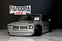 A painted silver Pandora RC KPGC10 Skyline GT-R Hakosuka drift body shell mounted on an RC chassis against a dark background.