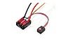 Hobbywing QuicRun 10BL80 brushless electronic speed controller with attached power wires and external switch.