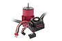 Surpass Rocket brushless motor and waterproof ESC combo in red and black against a white background.