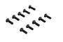 Ten black countersunk head screws arranged neatly on a plain white background.