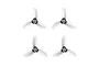 Four clear grey 3-blade propellers arranged in a two by two grid on a plain white background.