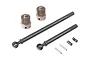 RGT RC spare parts set including two CVD driveshafts, two 20T gears, and small pins arranged on a white background.