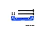 GPM blue aluminium front upper suspension mount with two hinge pins and two screws on a white background.