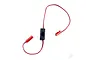 Futaba SSW-GS switch harness featuring a black slide switch, red and black wires, and red connectors against a white background.