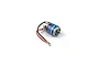 Maverick 550 size brushed electric motor with blue label, output shaft, and pre-soldered wires with bullet connectors on a plain white background.