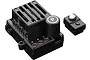 MJX RC E45P electronic speed controller with cooling fan enclosure and a separate power button module against a white background.